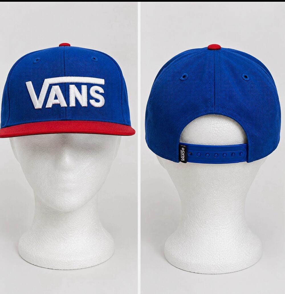 Y2K 90s Vans Off The Wall Blue Red Snapback Hat Skater Streetwear OSFA